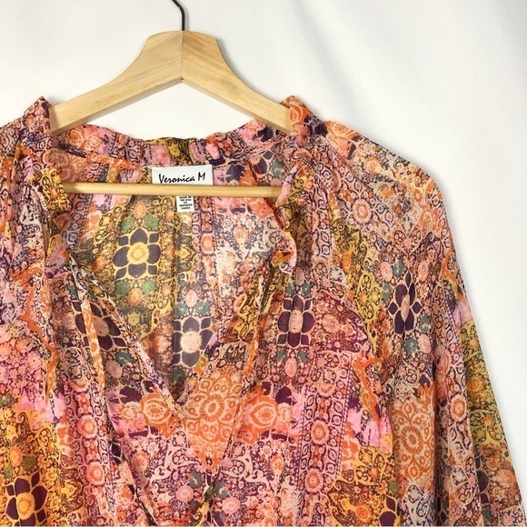 Veronica M Pratt Pink Floral Smocked Midi Dress S - Picture 4 of 6